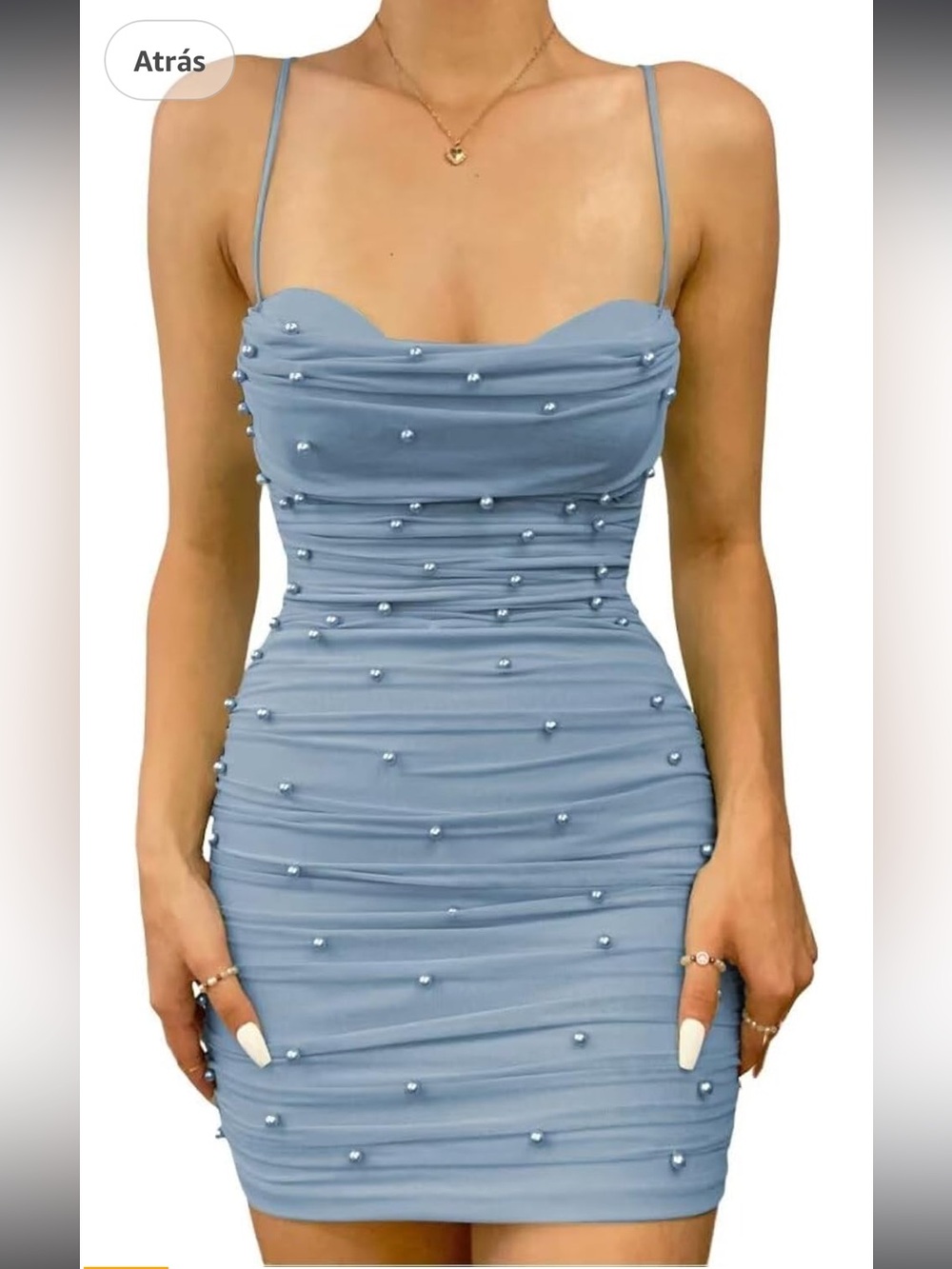 Windsor Light Blue Pearl-Embellished Mini Dress
